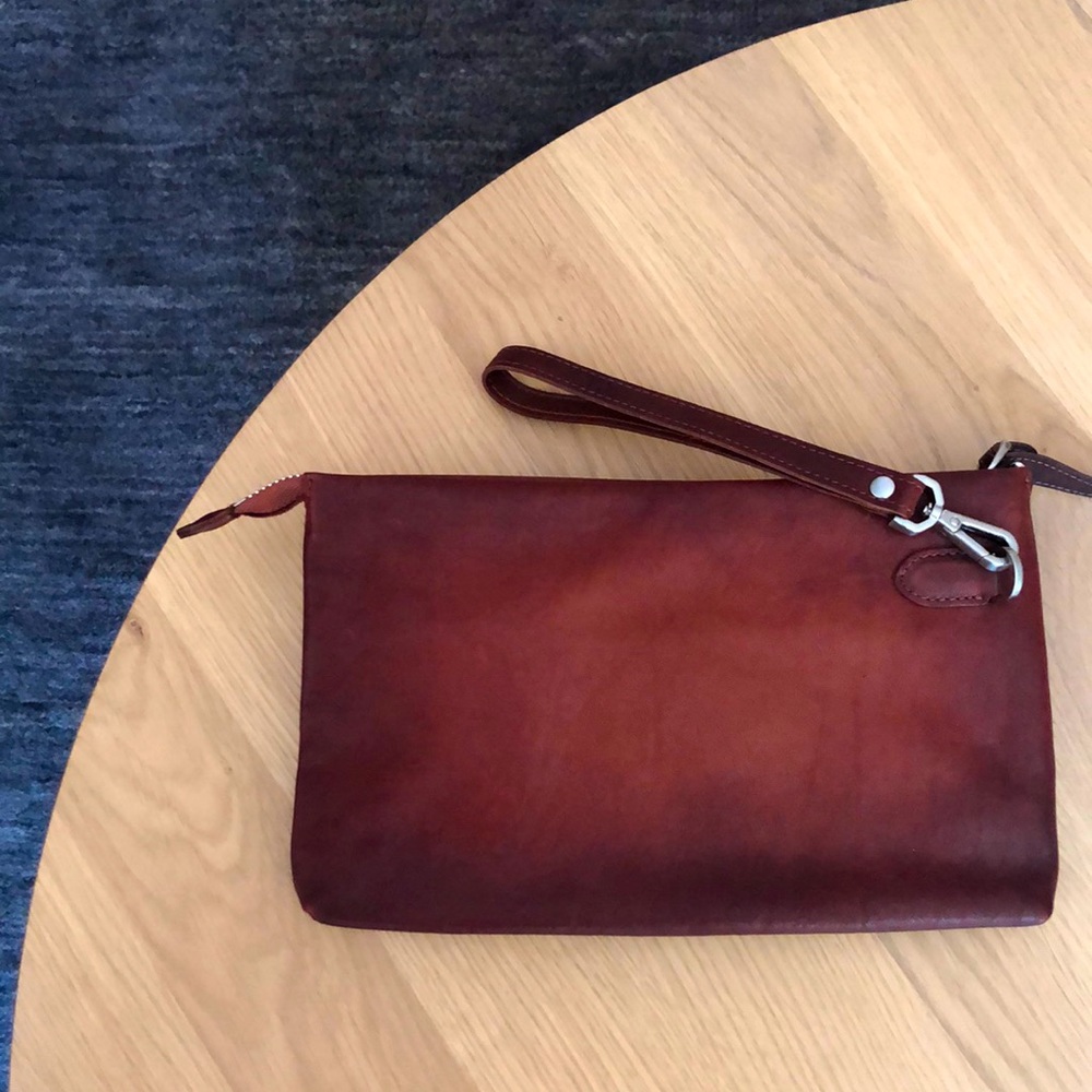 Leather clutch with wrist strap